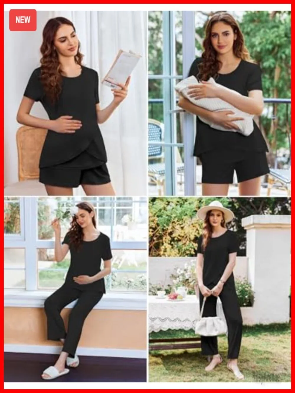 3-Piece Maternity Nursing Pajama Set - Short Sleeve Tee, Shorts, Pants